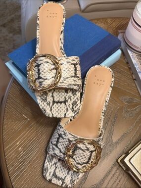a new day Neutral Snake-Print Slide Mules with Gold Buckle